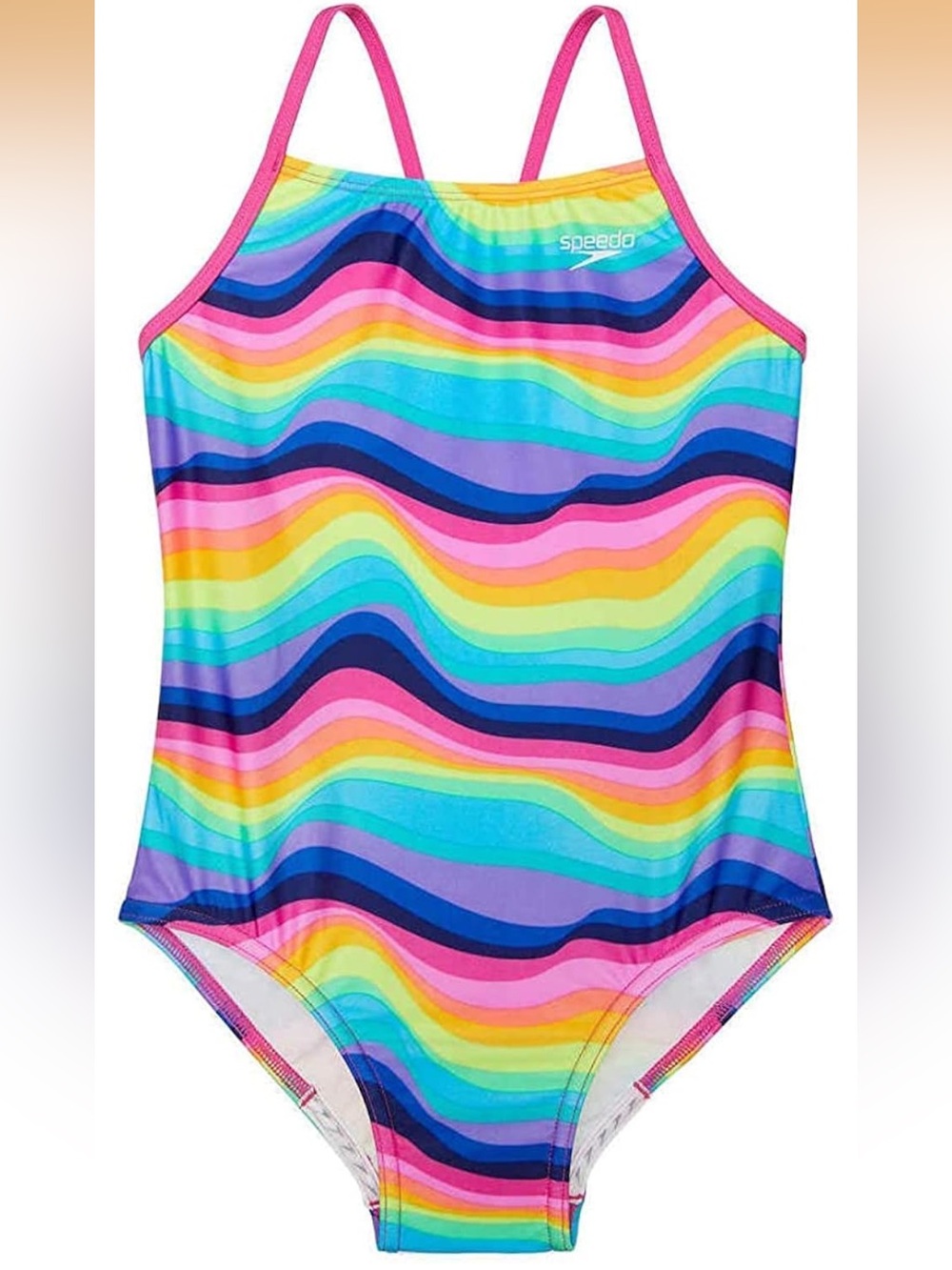 Speedo Girls' Rainbow Wave One-Piece Swimsuit Raspberry Rose